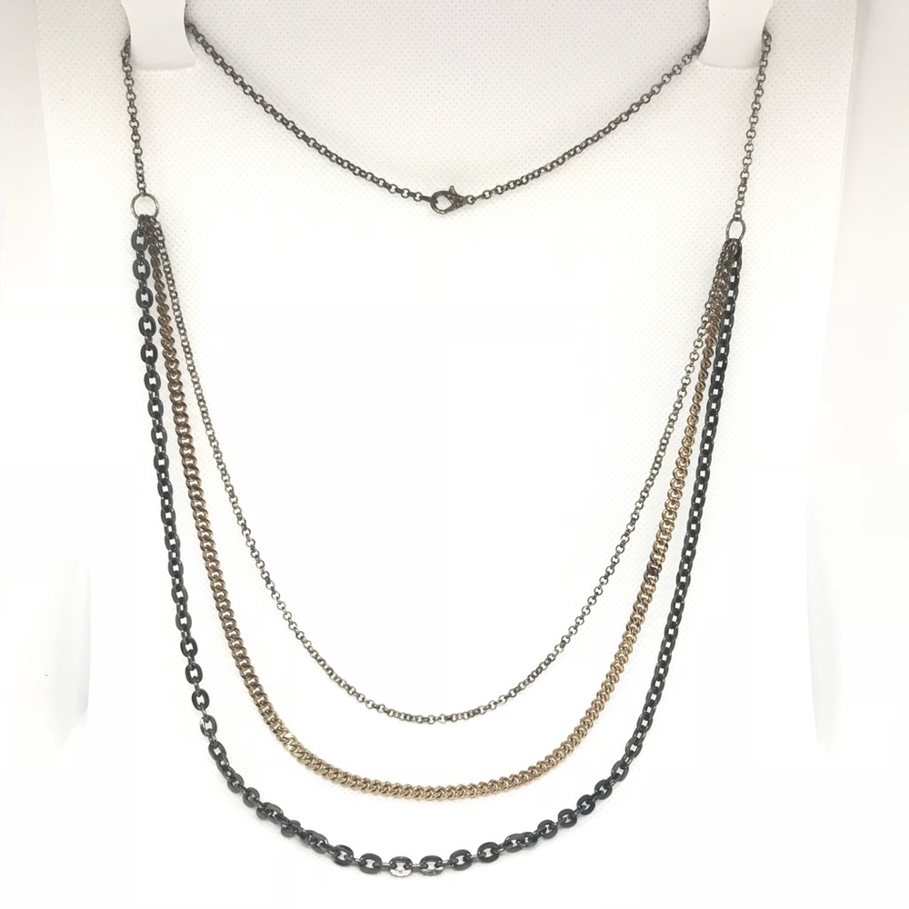 🔆Gold silver and gunmetal layer chain necklace